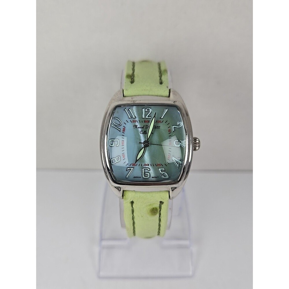 Marcel Drucker Blue Mother of Pearl Green Leather Womens Watch New Battery